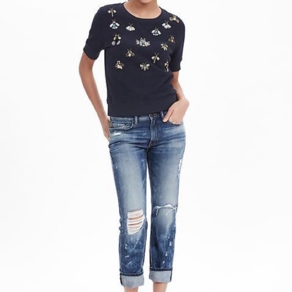 Banana Republic Jeweled Basketweave Pullover